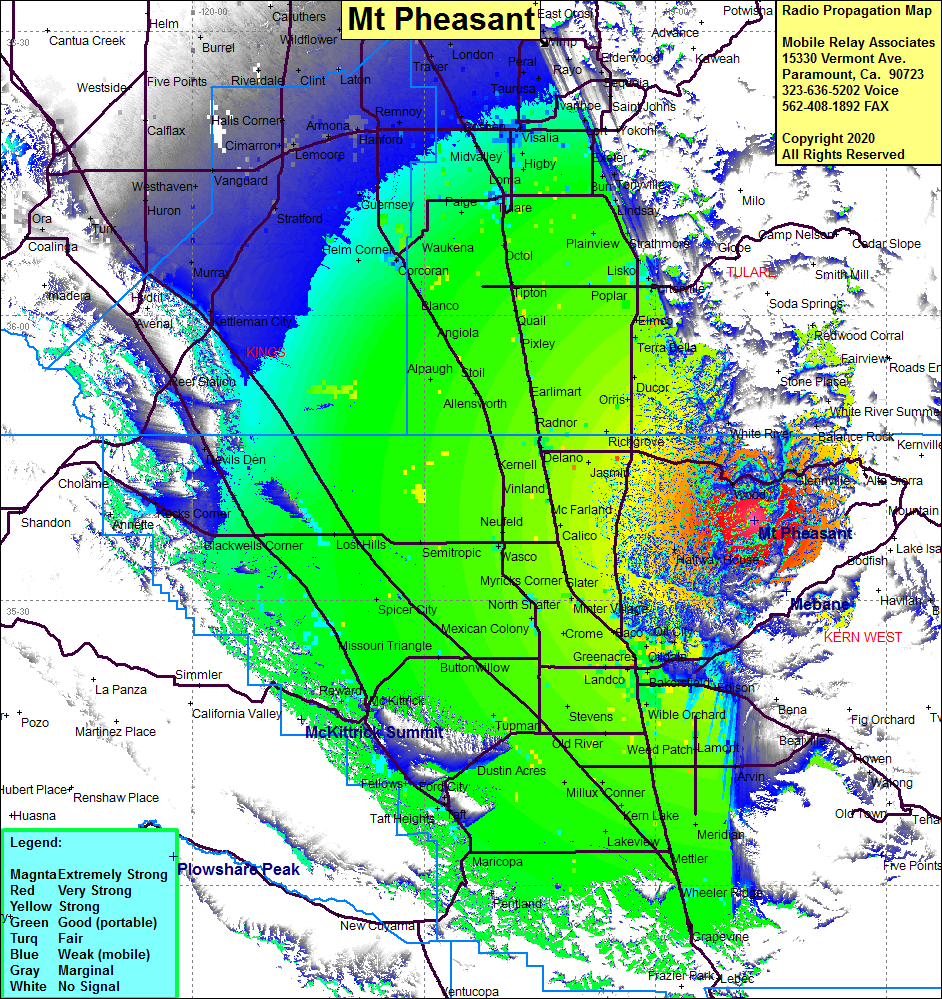heat map radio coverage Mt Pheasant